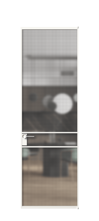 Алюминиевая дверь АЛПЛ040.02 Алюминий Белый Декоративное стекло с сеткой "Mesh silver", триплекс Цена 146970  | Volhovec