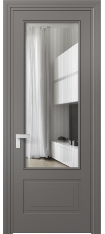 Межкомнатная дверь Rocca 8342 Матовый классический серый Прозрачное стекло с гравировкой "Каннелюры", триплекс Цена 91899 ₽ | Volhovec