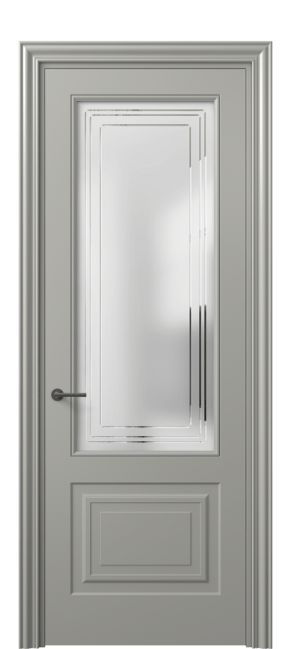 Межкомнатная дверь Mascot 8452 Матовый нейтральный серый Сатинированное стекло с гравировкой "Грани", триплекс, 7 мм Цена 77599 ₽ | Volhovec