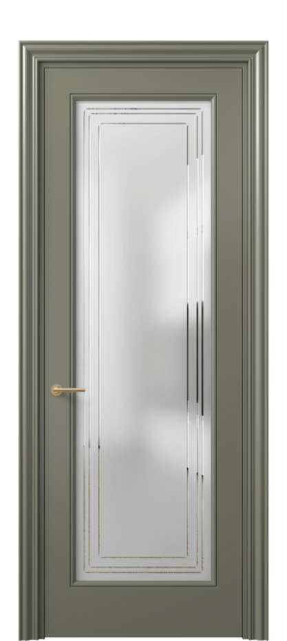 Межкомнатная дверь Mascot 8400 Матовый оливковый тёмный Сатинированное стекло с гравировкой "Грани", триплекс Цена 82499 ₽ | Volhovec