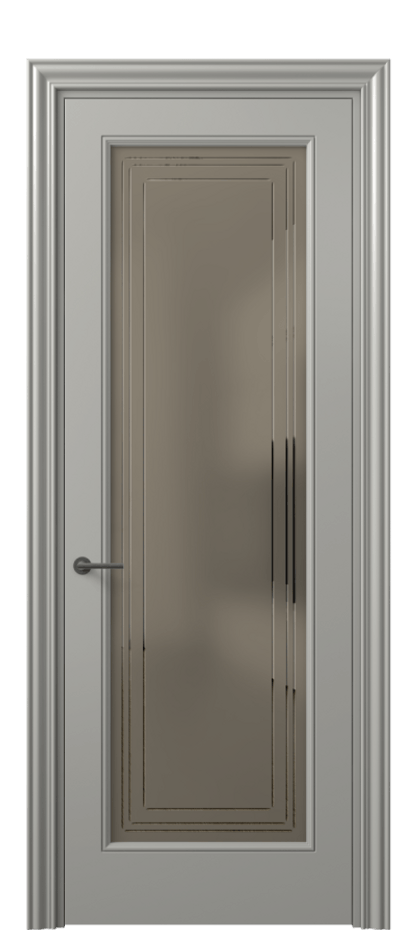 Межкомнатная дверь Mascot 8400 Матовый нейтральный серый Сатинированное бронзовое стекло с гравировкой "Грани", триплекс, 7 мм Цена 77599 ₽ | Volhovec