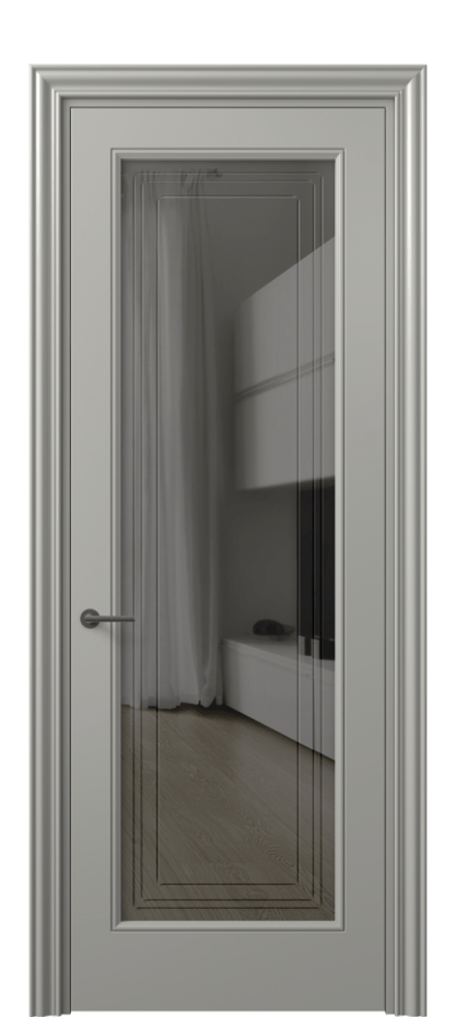 Межкомнатная дверь Mascot 8400 Матовый нейтральный серый Прозрачное серое стекло с гравировкой "Грани", триплекс, 7 мм Цена 77599 ₽ | Volhovec