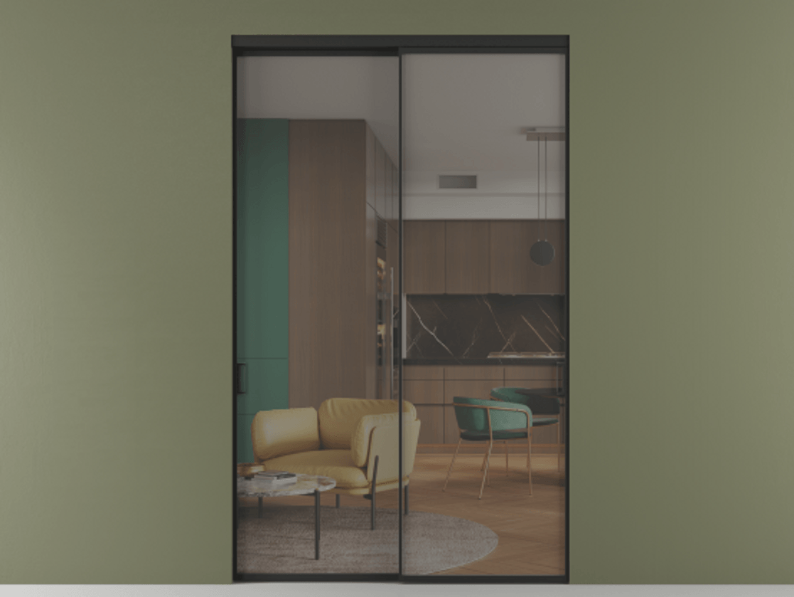 Перегородка Formato внутри проёма двустворчатая АЛПР 040.01 Алюминий Черный Прозрачное серое стекло, триплекс, 6 мм Цена 179600 ₽  | Volhovec