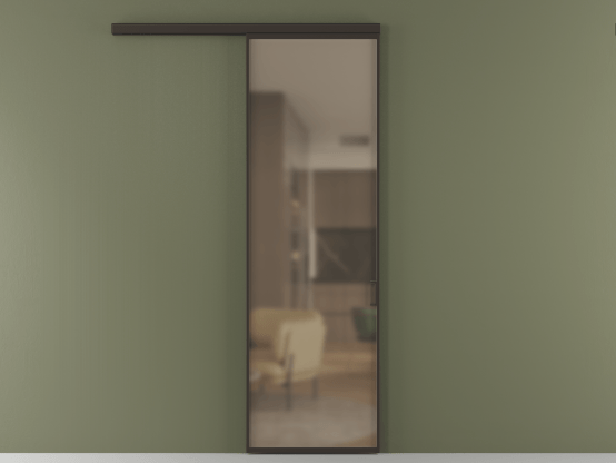 Алюминевая перегородка АЛПР 040.01_ААН_Бронза сатин триплекс_new. Цвет Алюминий антрацит. Материал Алюминий в эмали. Коллекция Перегородка Формато вдоль стены 1 створка. Картинка.