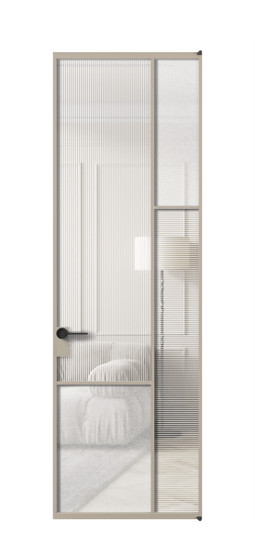 Дверь межкомнатная АЛПЛ041.12 АБСК Рифлёное стекло "Дюна" + Фактурное стекло "Лёд". Цвет Алюминий бисквитный. Материал Алюминий в эмали. Коллекция Mosaic. Картинка.