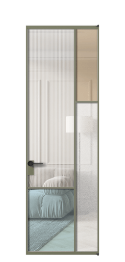 Дверь межкомнатная АЛПЛ041.12 АОТ 4 стекла. Цвет Алюминий оливковый тёмный. Материал Алюминий в эмали. Коллекция Mosaic. Картинка.