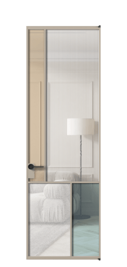 Дверь межкомнатная АЛПЛ041.20 АБСК 4 стекла. Цвет Алюминий бисквитный. Материал Алюминий в эмали. Коллекция Mosaic. Картинка.