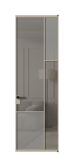 Дверь межкомнатная АЛПЛ041.12 АБСК Серый сатин матовое + Серый прозрачное. Цвет Алюминий бисквитный. Материал Алюминий в эмали. Коллекция Mosaic. Картинка.