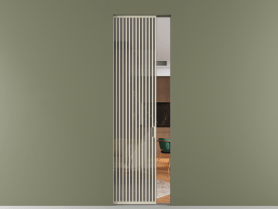 Алюминевая перегородка skr1_06_ Алюминий бежево-серый Stopsol Grey прозрачное. Цвет Алюминий бежево-серый. Материал Алюминий в эмали. Коллекция Перегородка Formato скрытый пенал 1 створка. Картинка.