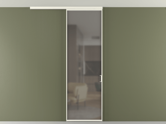 Алюминевая перегородка АЛПР 040.01_АЖМ_Серый сатин триплекс_new. Цвет Алюминий жемчужный. Материал Алюминий в эмали. Коллекция Перегородка Формато вдоль стены на потолок 1 створка. Картинка.