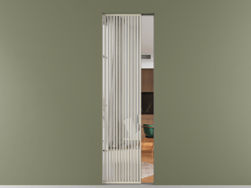 Алюминевая перегородка skr1_06_ Алюминий бежево-серый Двустороннее зеркало. Цвет Алюминий бежево-серый. Материал Алюминий в эмали. Коллекция Перегородка Formato скрытый пенал 1 створка. Картинка.