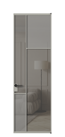 Дверь межкомнатная АЛПЛ041.11 АНСР Серый сатин матовое + Серый прозрачное. Цвет Алюминий нейтральный серый. Материал Алюминий в эмали. Коллекция Mosaic. Картинка.