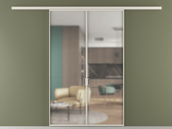 Алюминевая перегородка АЛПР 040.01_АОС_Matelux Crystalvision_new. Цвет Алюминий облачно-серый. Материал Алюминий в эмали. Коллекция Перегородка Formato вдоль стены 2 створки. Картинка.