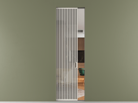 Алюминевая перегородка skr1_06_ Алюминий пудровый белый Stopsol Grey прозрачное. Цвет Алюминий пудровый белый. Материал Алюминий в эмали. Коллекция Перегородка Formato скрытый пенал 1 створка. Картинка.