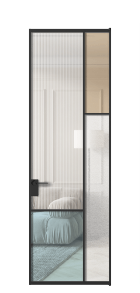 Дверь межкомнатная АЛПЛ041.12 ЧРН 4 стекла. Цвет Алюминий Черный. Материал Алюминий. Коллекция Mosaic. Картинка.