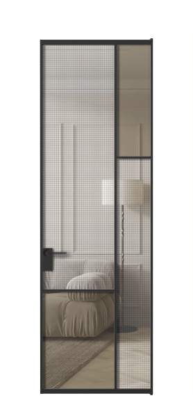 Дверь межкомнатная АЛПЛ041.12 ЧРН MS+Бронза триплекс. Цвет Алюминий Черный. Материал Алюминий. Коллекция Mosaic. Картинка.